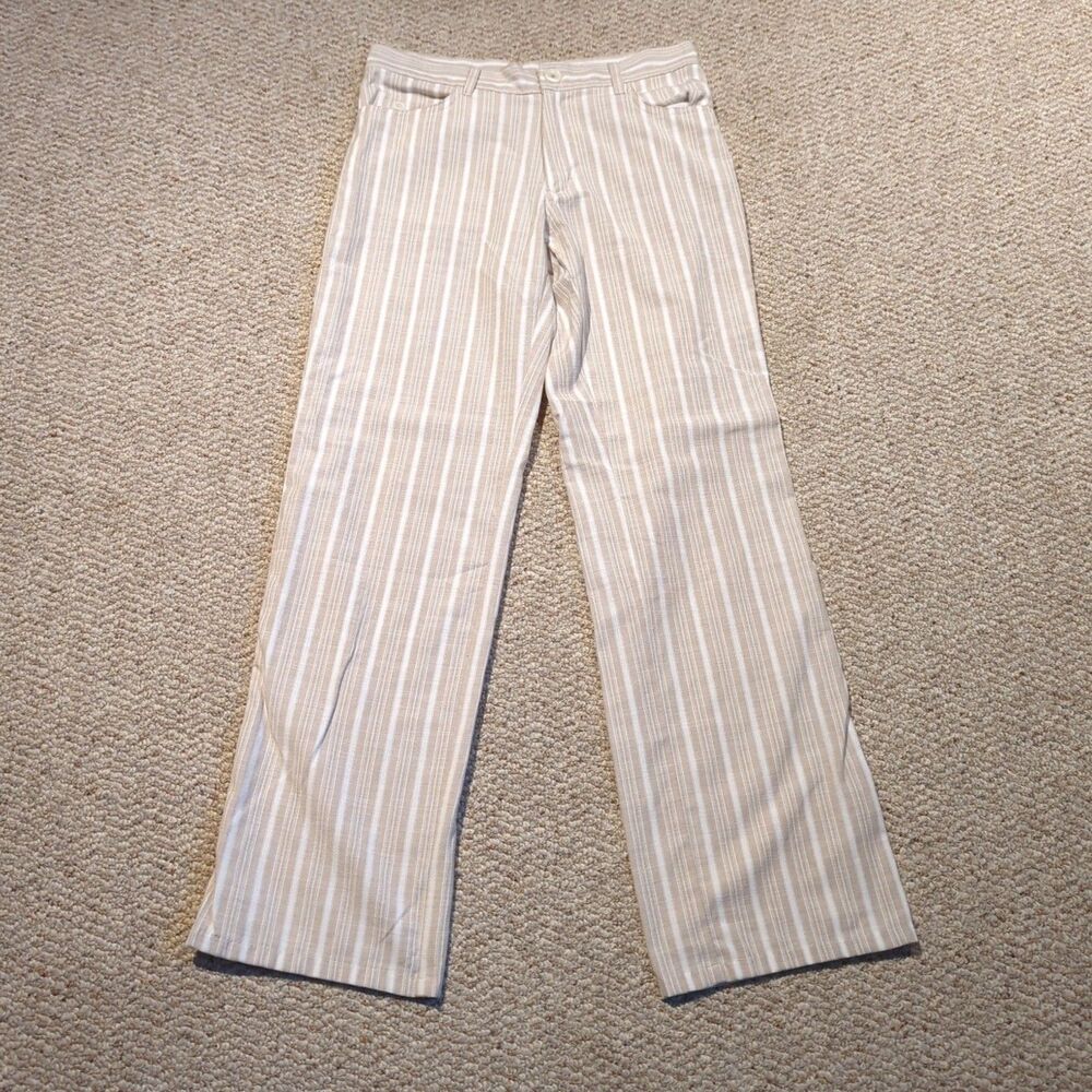 Doramafi Sicilias Cotton Striped Pants EU 48 US 8-10 Tan White Straight Leg
